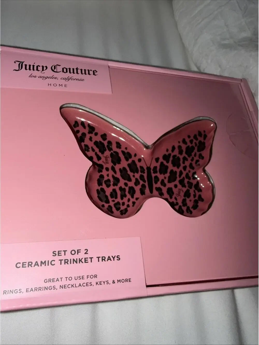 JUICY COUTURE SET OF 2 CERAMIC TRINKET TRAY Leopard butterfly/ tiger